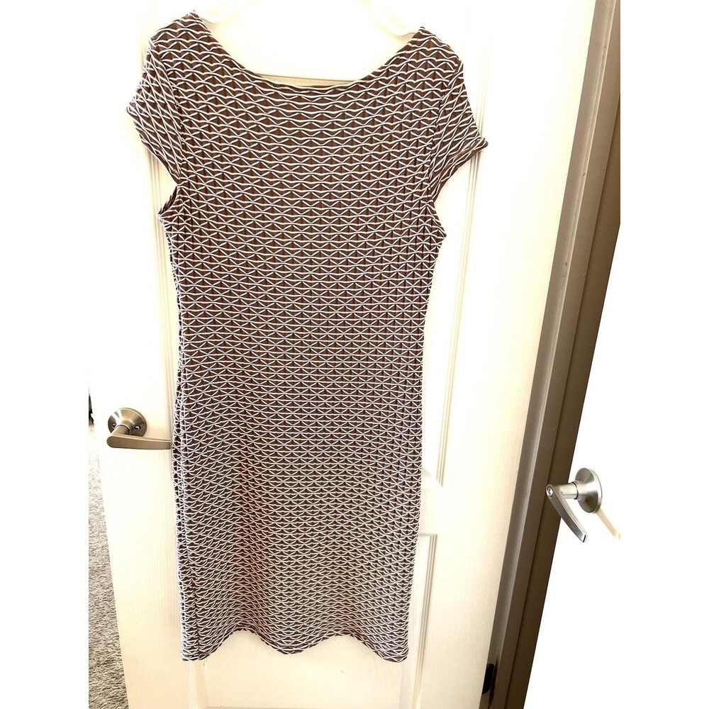 NWT Sharagano Women's Brown & White Textured Sheath Day Dress Stretch Sz 14 - Picture 2 of 8